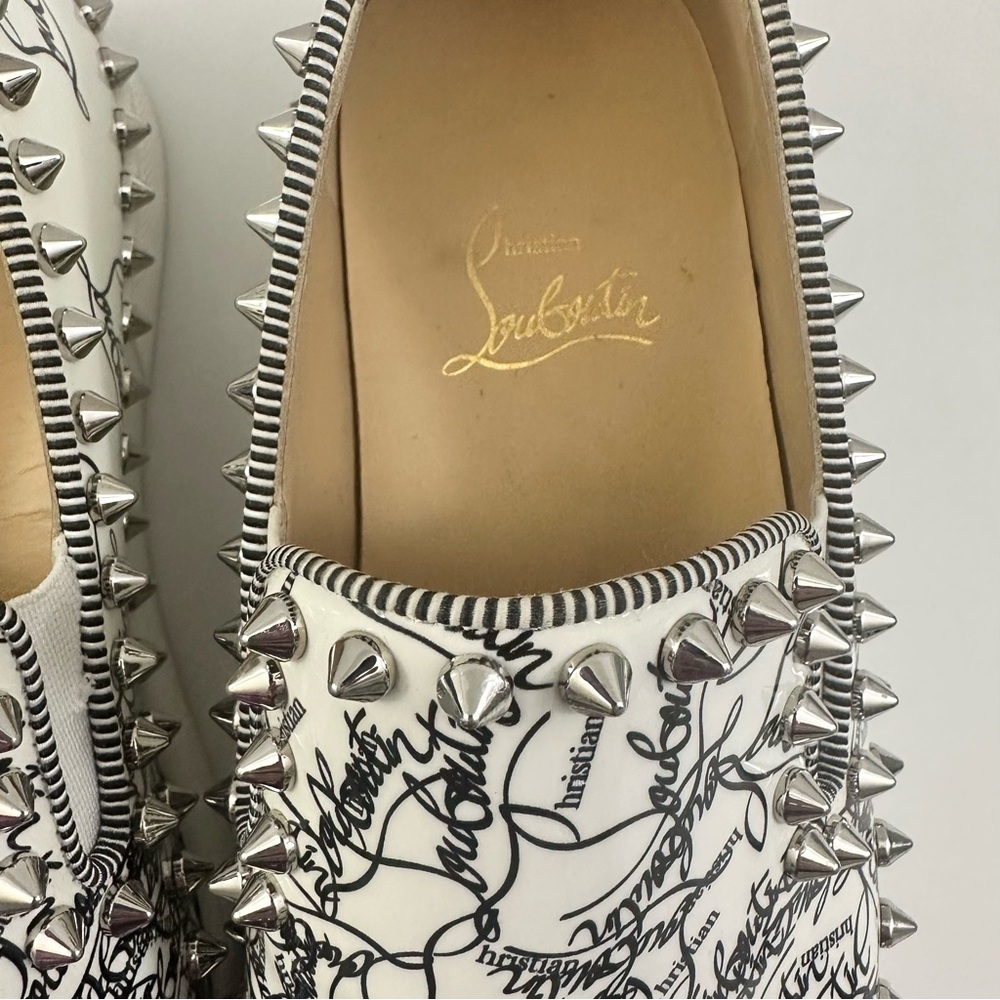 EUC! Auth LOUBOUTIN Pik Boat Patent sneakers Graffiti spikes Degraloubi 36.5 - Picture 7 of 12